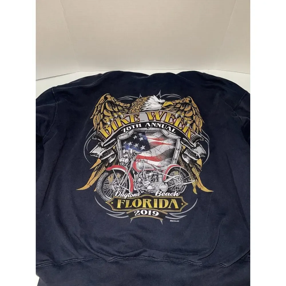 Daytona Beach Bike Week 2021 Men’s Full Zip Hoodie Blue Size XL - Picture 5 of 7